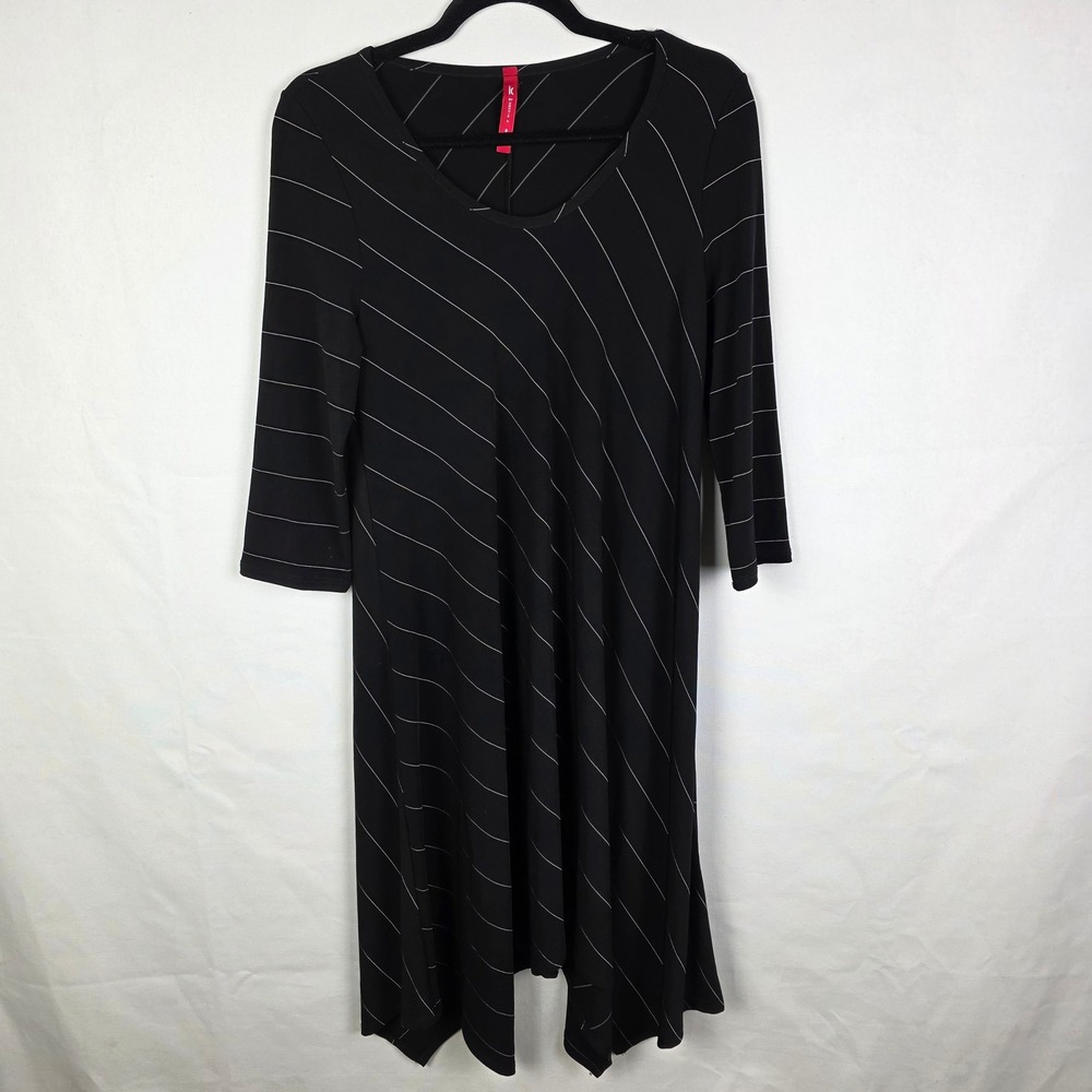 IC by Connie K Womens Black Diagonal‎ Pinstripe 3/4 Sleeve A-Line Dress Small